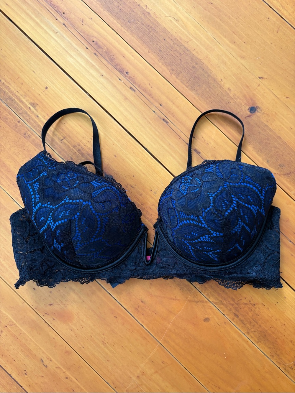 Lace Overlay Lingerie Set in Blue and Black